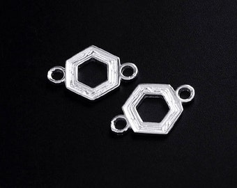 2 of 925 Sterling Silver Textured Hexagon Links , Connectors 10 mm. :tm0023
