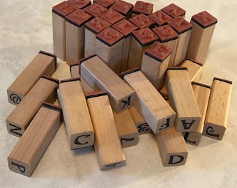 Set of Wooden Alphabet And Number Stamps With Rubber Stamps