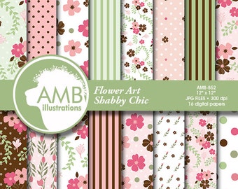 Shabby chic papers, Floral Digital Papers, floral backgrounds, Wedding paper, vintage floral pattern, country chic, commercial use, AMB-852