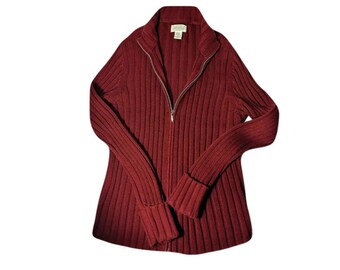 Women's sweater, sweater jacket, cardigan sweater, zipper sweater, rib knit sweater, red sweater, rib knit jacket, cardigan zip front jacket