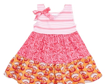 Pretty Pink & Orange Boutique Retro Blooms Dress wholesale toddler girls infant