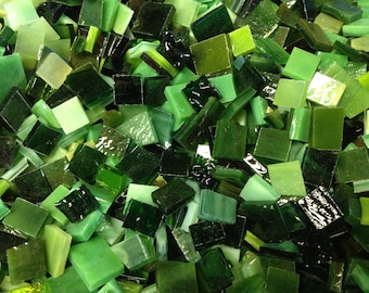 100 "MIXED GREENS" ODD Size - Stained Glass Mosaic Tile Supply B33