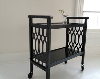 Marrakech bar cart. Hollywood Regency bar cart. Vintage server gloss black, 1970s, Boho home, palm regency table, painted furniture nj NYC