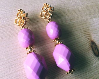 Pink tiles, drop earrings