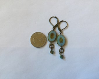 Vintage Style Pale Blue Czech Picasso beads Earrings