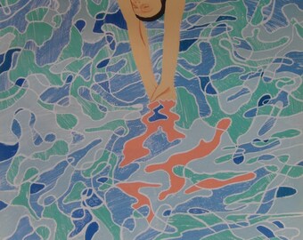 Original 1972 Munich Olympic Diver Poster by David Hockney