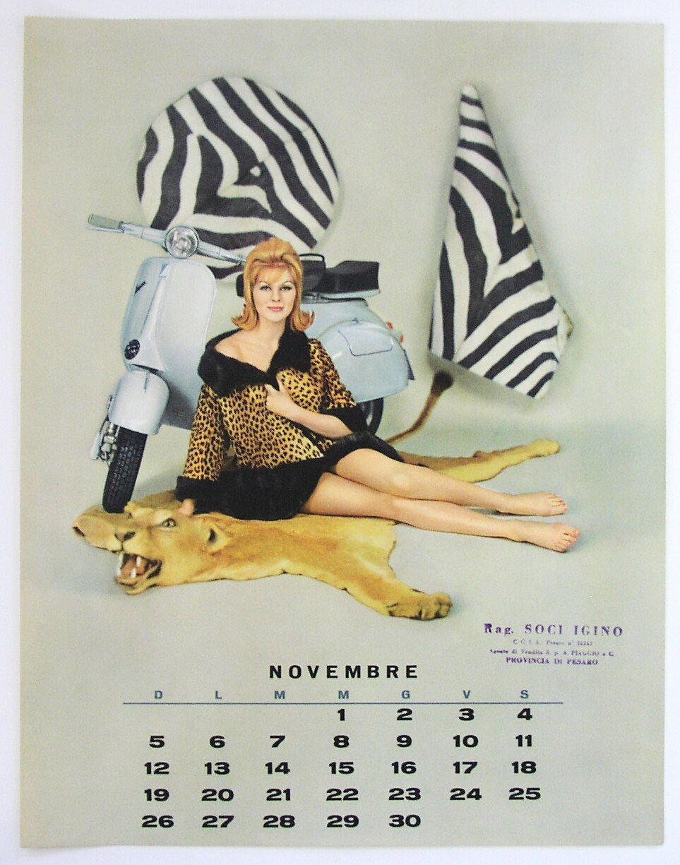 Vintage Vespa Pin Up Girl November 1961 Calendar Page Sexy Big