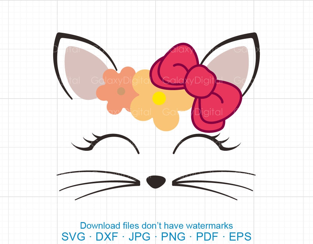 Download Cat Face SVG, Cat SVG, Kitty SVG, bowknot kitty birthday ...