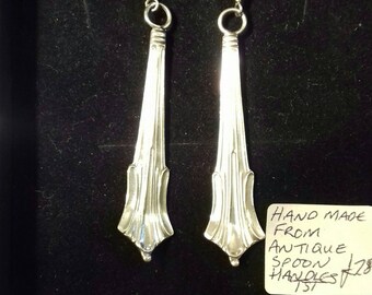Sterling earrings I've made from beautiful teaspoon handles. The earrings are 5.5cm long, not including the hooks. Provided gift boxed.