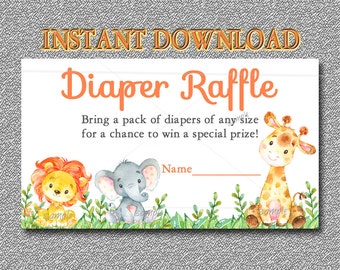 Jungle Baby Shower Diaper Raffle Ticket &amp; Sign Printable