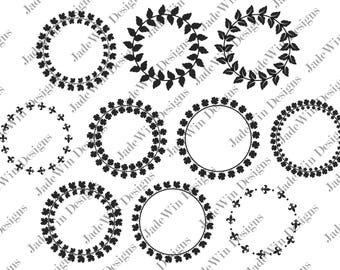 Laurel Wreath Compilation Clipart - Monogram Frame - Leaf Wreath - Fleur De Lis - SVG + DXF + PNG Files for Silhouette Cameo or Cricut