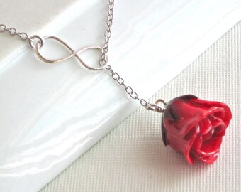 Preserved Pink Rose Necklace Real Flower Jewelry Verdigris