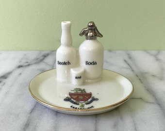 Arcadian Crested China Miniature Scotch and Soda Set EASTBOURNE Crest