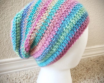Soft Pastel Rainbow Slouchy Hat