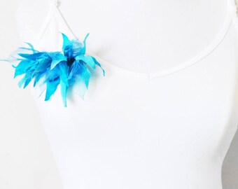Large pin silk and hand painted, "Feufollay" blue chiffon