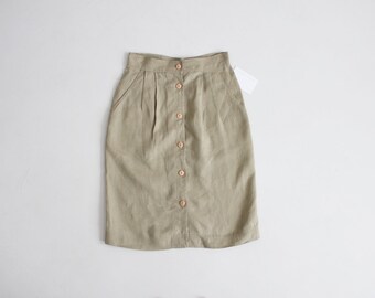 high waist linen skirt | asparagus green skirt | button down pencil skirt