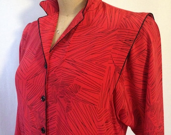 1980s red and black print dress by Willi of California size 12