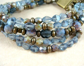Blue Multi Strand Bracelet, Vintage Inspired Sapphire & Denim Bracelet, Multi-Strand Bracelet - Blue Bracelet, Box Clasp Closure