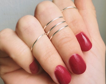5 Knuckle Silver Rings, Knuckle rings, Midi rings, Silver knuckle rings, Knuckle ring set, Silver ring, Stacking rings, Adjustable ring