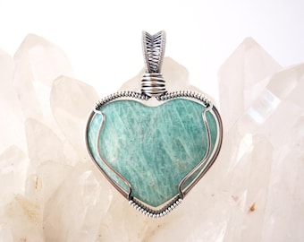 Amazonite Heart Pendant ~ Handcrafted with Recycled Sterling Silver ~ Shimmery Aqua Gemstone ~ Crystal Magick Talisman ~ Soothing Balancing