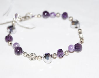 gemstone, amethyst, crystal and tibetan silver wirework bracelet