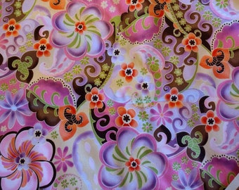 PUL fabric, diaper fabric, polyurethane laminate fabric, PUL fabric pink carnival flowers print, 1 Yard.