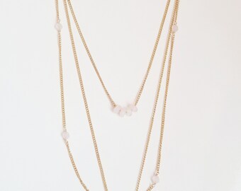 Layered Druzy Quartz & Rose Quartz Necklace