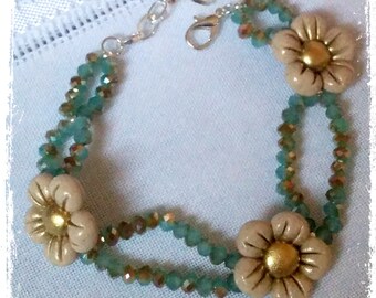 Polymer Clay multi-chain Bracelet with golden nuances - Limited edition