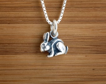 STERLING SILVER Tiny 3D Rabbit, Bunny Charm Necklace or Earrings - Chain Optional