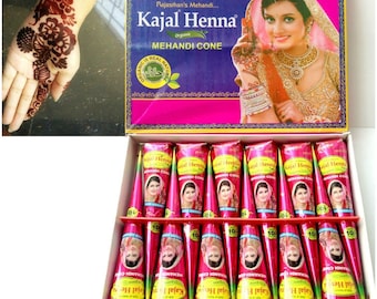 Fresh Box of 12 Cones Dark Brown Henna Mehndi Temporary Tattoo Cones *No Chemicals 100% Natural & Safe* Herbal Henna Cones Bridal Body Art