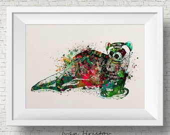 Colorful Ferret Watercolor ferret painting illustration ferret Art Print Wall Gift Poster Giclee Wall Decor Home Decor Wall Hanging