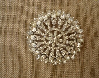 Vintage Large Clear Rhinestone Brooch, Mixed Shape Stones, Silver Tone Metal, Hollywood Glamour