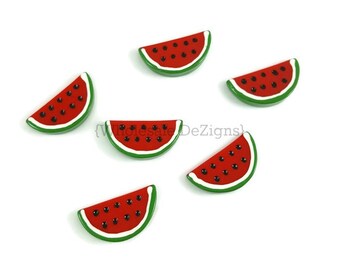 Sliced Watermelon Resins - Red, Black, and Green Cabochons - Flat Back Acrylic Embellishment 1.25" - Summer Fun Fruit - 5 Pieces