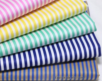 Stripe Cotton Fabric, Pink Yellow Green Navy Blue Stripes Cotton, White Stripes Cotton Fabric- 1/2 Yard