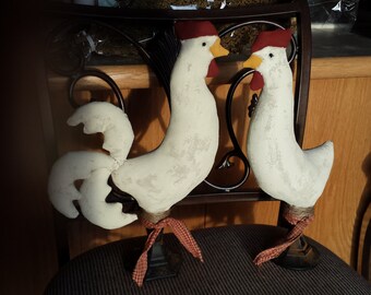 Primitive Rooster and Hen