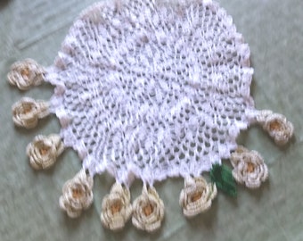 LARGE LACE DOILY with Yellow flowers