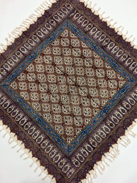Handmade cotton tablecloth | traditional block printing tapestry | natural dyes 40" inches with tassels