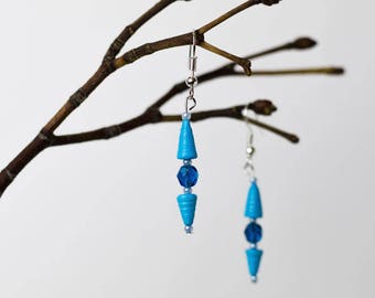 Upcycling paper Earrings/Earrings» Up-down Blue «