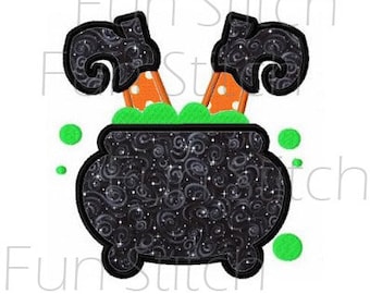Halloween witch cauldron applique machine embroideyr design