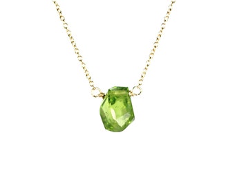 Peridot necklace - green peridot - august birthstone - healing crystal - crystal necklace - a genuine peridot on a 14k gold vermeil chain -