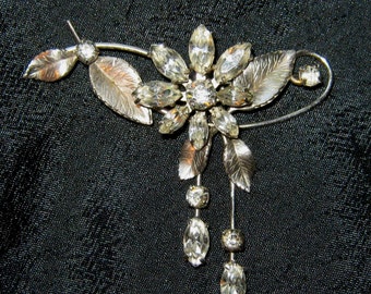 Vintage jewelry Krementz brooch rhinestone floral flower brooch pin pendant