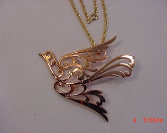 Vintage Coppercraft Guild Copper Gems Dove Pendant Necklace 17 - 763