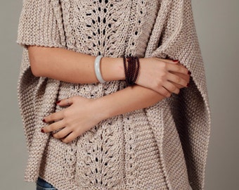 hand knitted woman cotton Poncho/ capelet wheat sweater - ready to ship
