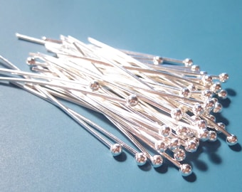 50 pcs of Silver plated Ball End Head Pins w/ 2mm Ball .7x20mm, 22ga 3/4" inch long HP1059