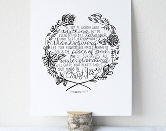 Philippians 4:6-7 Printable Bible Verse Art Print 8x10 Digital Wall Art Gift