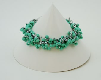 Shaggy Loops Turquoise Glass Beads Chainmaille Bracelet