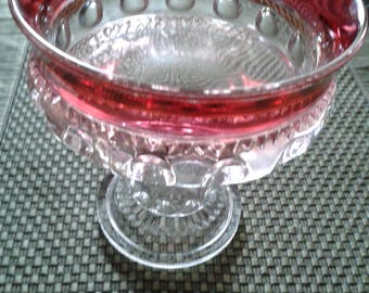 Vintage red-rimmed glass pedestal dish