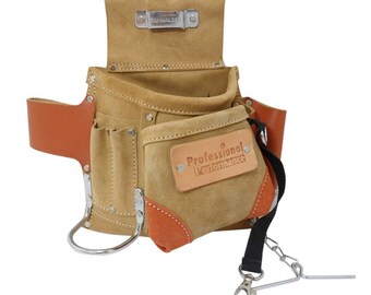 Deluxe Suede Leather Tool Bag 6 Pocket Heavy Duty Carpenters Storage Pouch