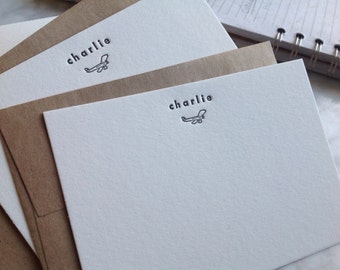 Personalized letterpress stationery - charlie - Set of 25 cards & envelopes