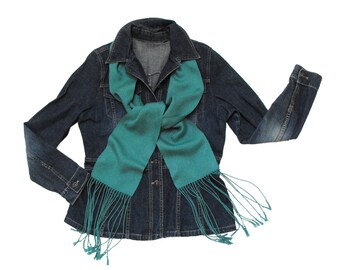 Sea Green Scarf with Lace Polka Dots, Hand Woven Scarf Tencel, Teal Scarf Ladies, Jade Scarf Polka Dots, Blue Green Scarf Handwoven Gift Her